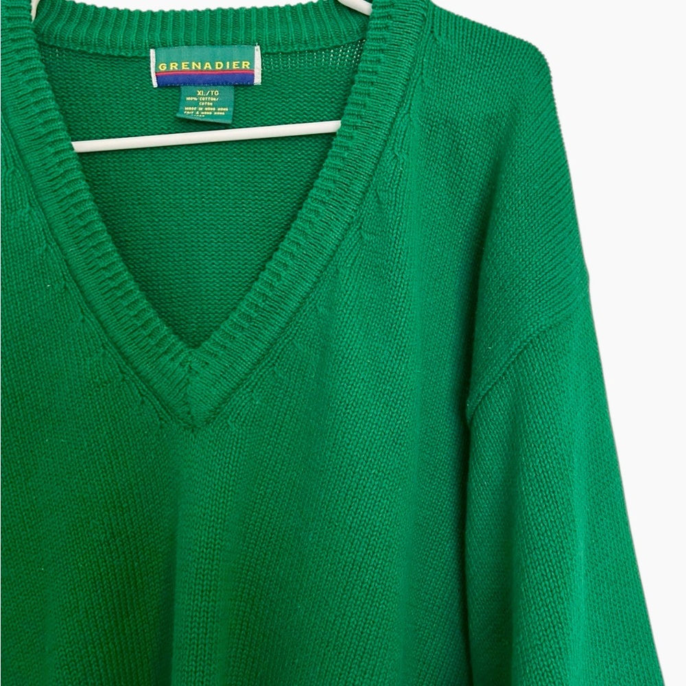 GRENADIER Men’s Green V-Neck Sweater 100%‎ Cotton Size XL Classic Knit